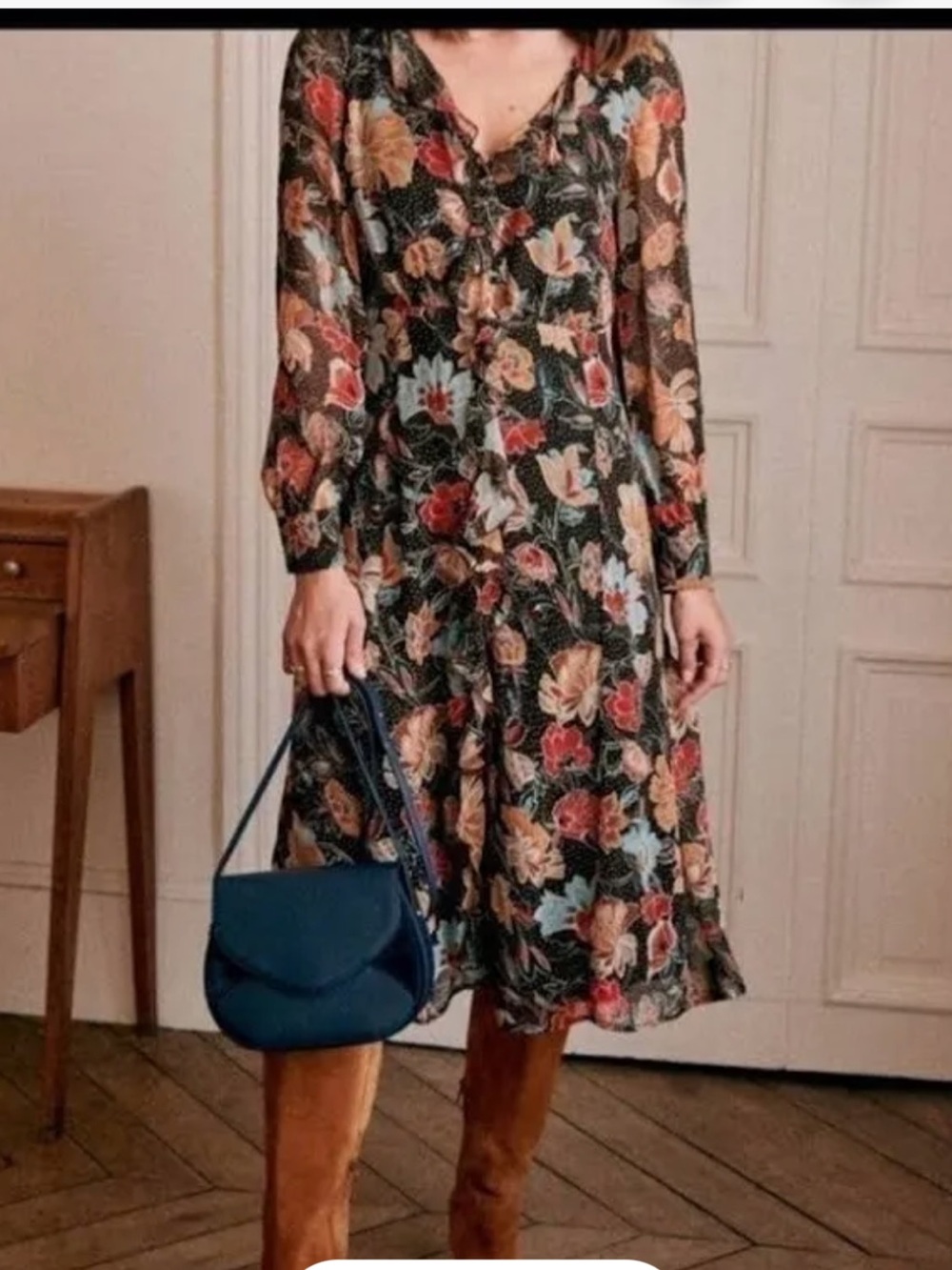 Sézane Adèle Midi Dress in "Printed Flowers Honey” Women’s US Sz 8 (Fr size 40)